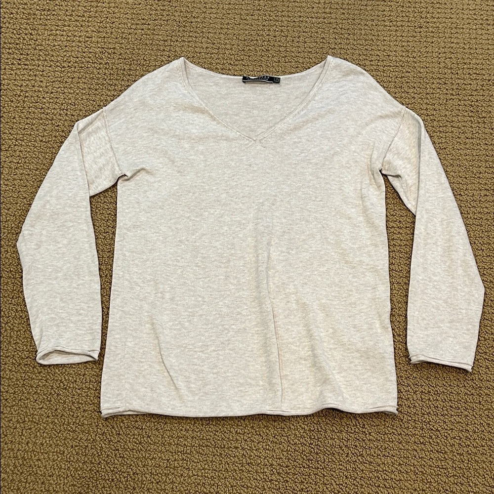 Peruvian Connection Pima Cotton V-Neck Pullover Sweater sz Small Cream Beige Tan